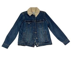 Old Navy Denim Jean Jacket Women's Size Medium Blue Sherpa Collar Light Worn